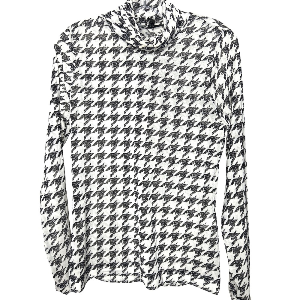 White House Black Market Houndstooth Turtleneck Long Sleeve‎ Mesh Sheer Top M